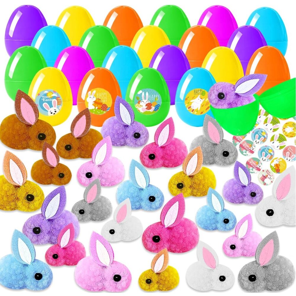 🐰🎉 Easter Basket Fillers – 24 PCS Plush Bunny & Egg Set for Kids! 🥚🌸